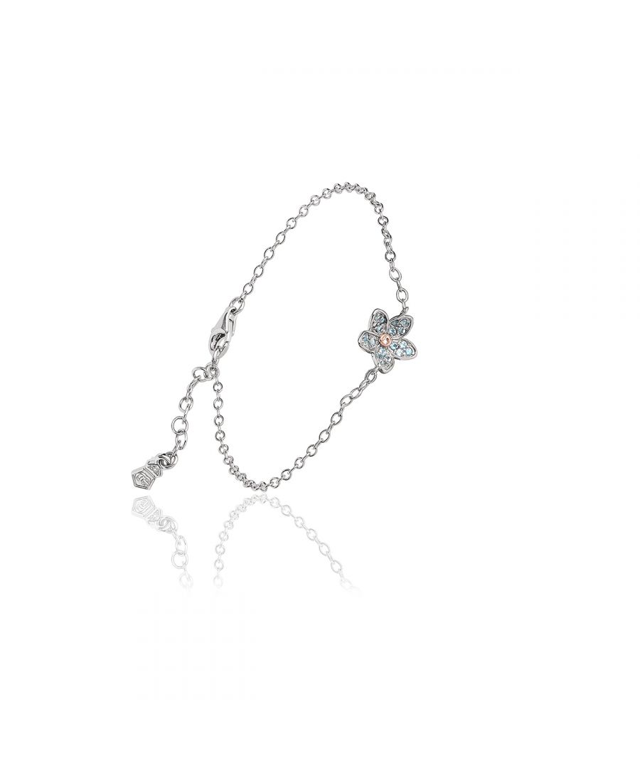 For centuries forget-me-not blossoms have been worn as a sign of enduring love - now wear our stylish version of the flower in sterling silver and rose gold, studded with sparkling gem stones on its petals. This beautiful bracelet reflects the delicate charm of the forget-me-not, which symbolises faithfulness and a connection that lasts through time.