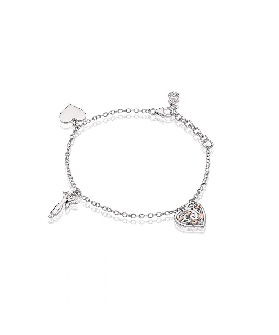 Taking inspiration from the iconic Tree of Life design and by ancient tales of Welsh fairies, this sterling silver bracelet features our iconic filigree heart design with flourishes of our rare 9ct Welsh rose gold. It is adorned with a pretty fairy charm, which in Welsh folklore is said to protect the wearer from harm.