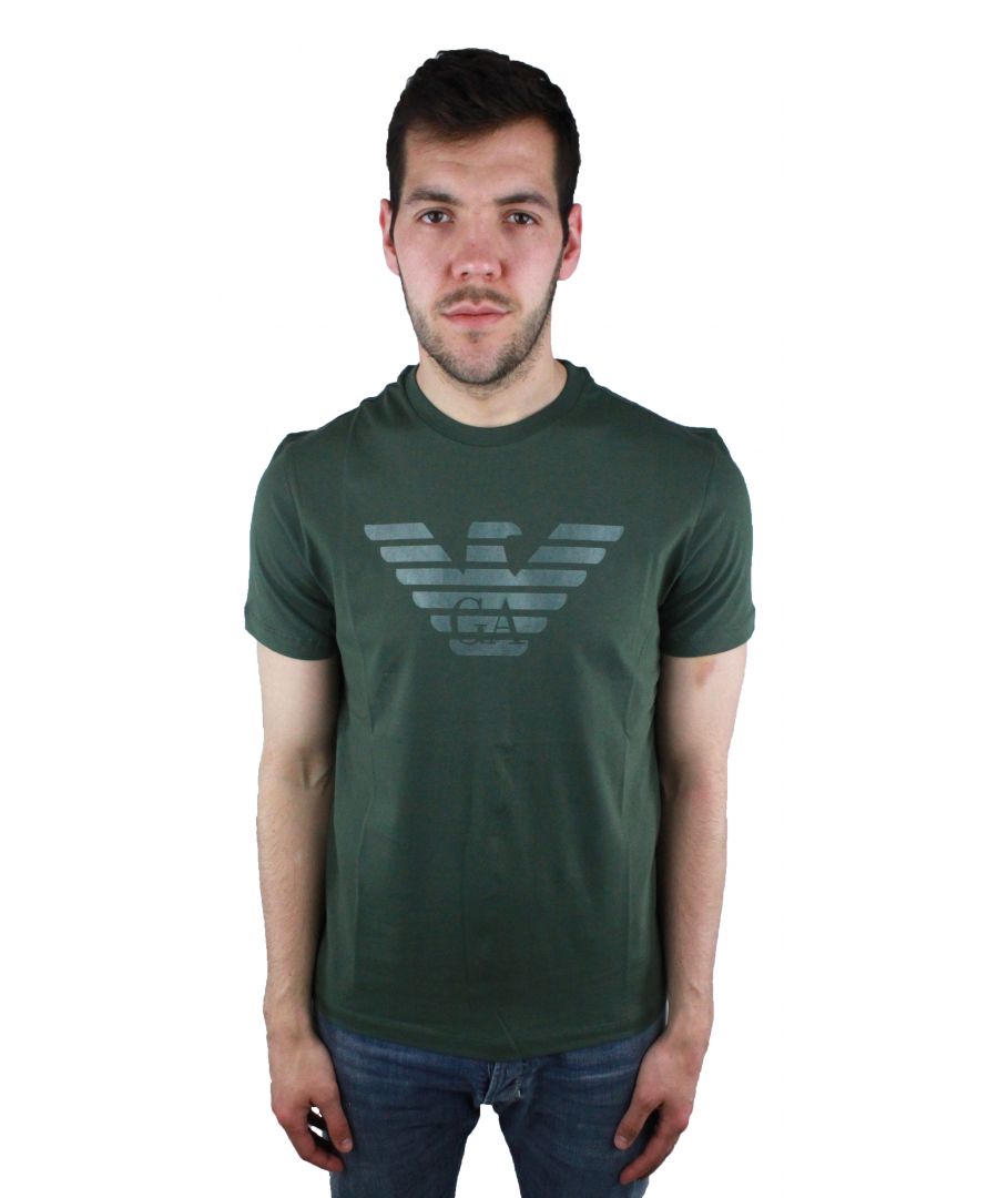 Emporio Armani 3Z1T88 1J00Z 0544 T-Shirt. Short Sleeved Green Blue T-Shirt. Armani Emblem to the Front Chest Area. 100% Cotton. Style: 3Z1T88 1J00Z. Crew Neck