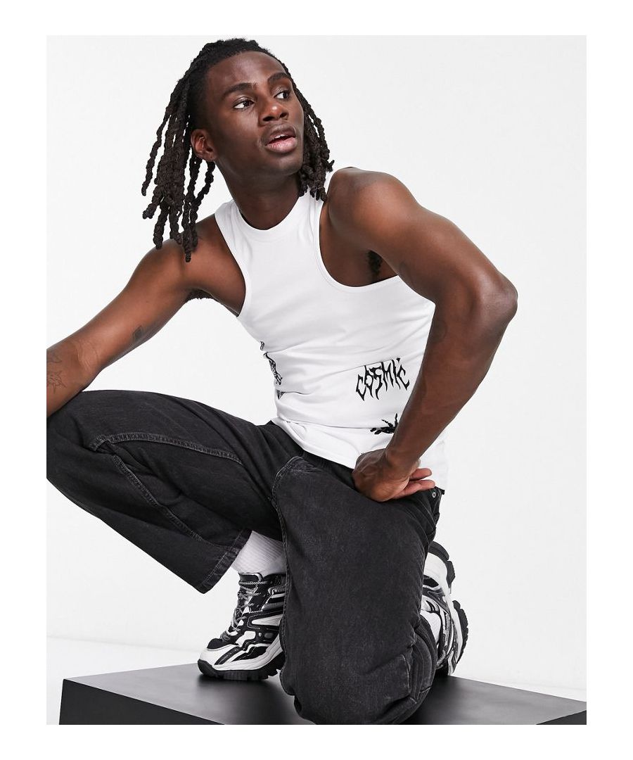 Vest by ASOS DESIGN Next stop: checkout Crew neck Racer front and back Placement prints Skinny fit  Sold By: Asos