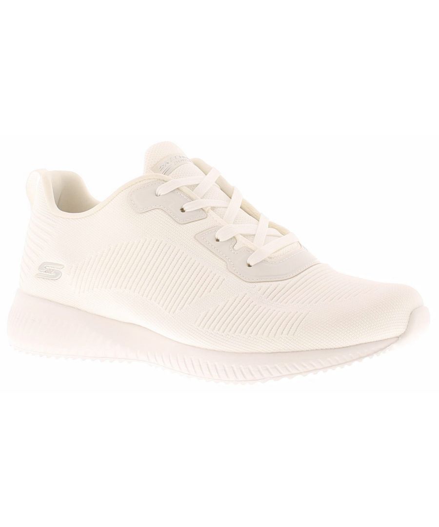 Skechers Bobs Squad Touch Womens Trainers White. Fabric Upper. Fabric Lining. Synthetic Sole. Ladies Womens Skechers Lace Ups Trainers.