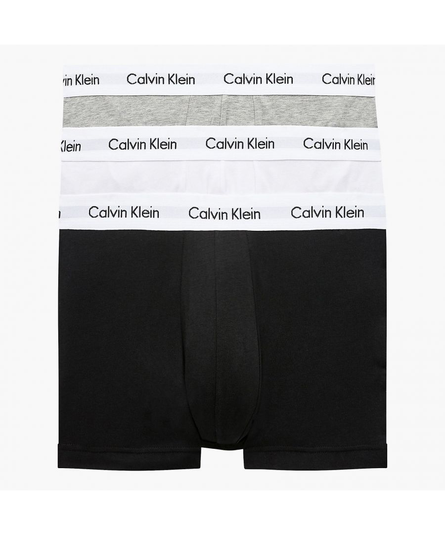 Image for Calvin Klein 3 Pack Trunks - Mid Rise - Cotton Stretch, Black/White/Grey