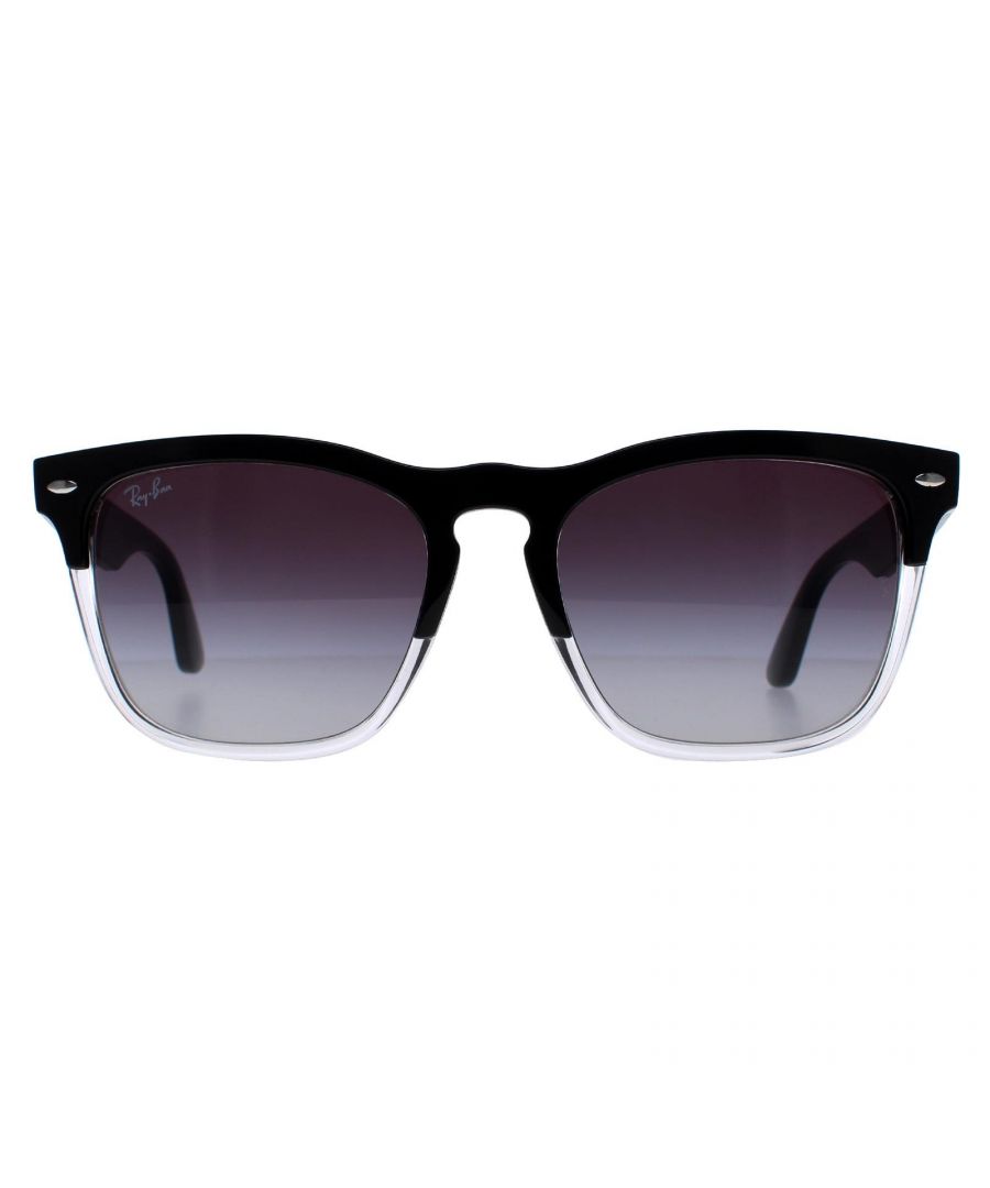 Ray-Ban Square Unisex Black On Transparent Grey RB4487 Steve  Sunglasses are a classic square design making them a must-have for any fashion-forward individual. Crafted with acetate frame these sunglasses offer a comfortable and secure fit. The iconic Ray-Ban logo is featured on the temples, adding a touch of elegance to these sunglasses. These shades are perfect for both casual and formal occasions, making them versatile enough to wear all year round.