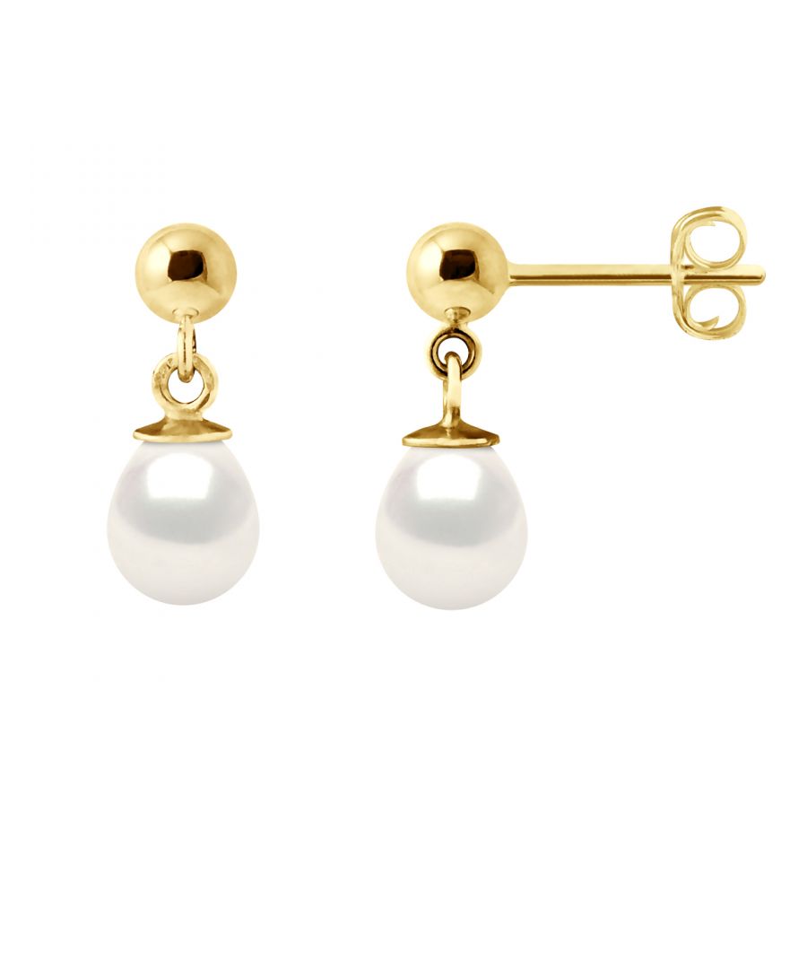 Earrings of Gold and true Cultured Freshwater Pearls Pear Shape 6-7 mm - 0,24 in - Natural White Color Push System - Our jewellery is made in France and will be delivered in a gift box accompanied by a Certificate of Authenticity and International Warranty