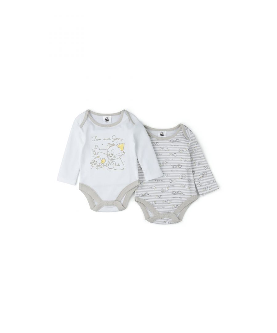 This adorable Looney Tunes two-pack of bodysuits features a Tom and Jerry-themed print. The set comes with two long-sleeved bodysuits; one features a cute Tom and Jerry print and lettering, and the other is striped, with the same Tom and Jerry print and lettering all over. Each bodysuit in the pack is cotton with popper fastenings, keeping your little one comfortable. This sweet two-pack set is the perfect gift for the little one in your life.