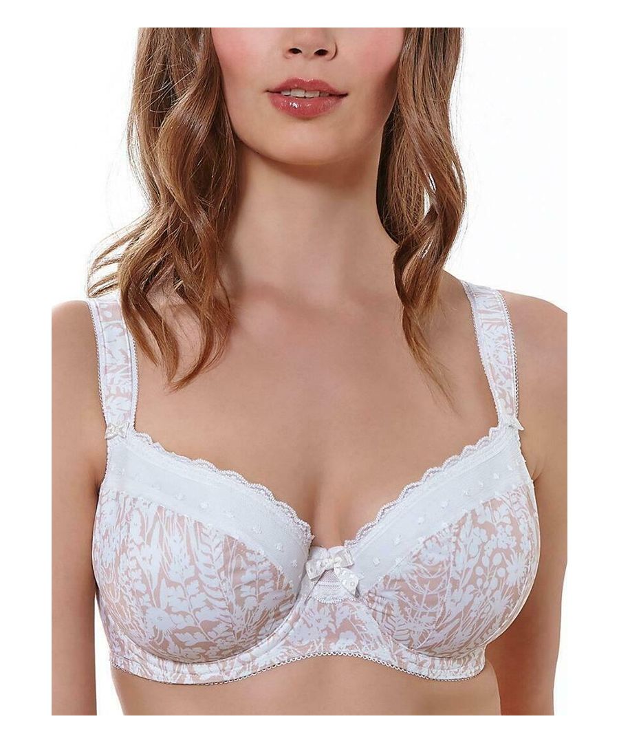 A perfectly feminine and romantic collection, Fearne showcases subtle, tonal printed cups and delicate spotty lace. Featuring soft foam padded cups and a flattering low cut neckline, the padded half cup bra offers excellent definition, shape and uplift.