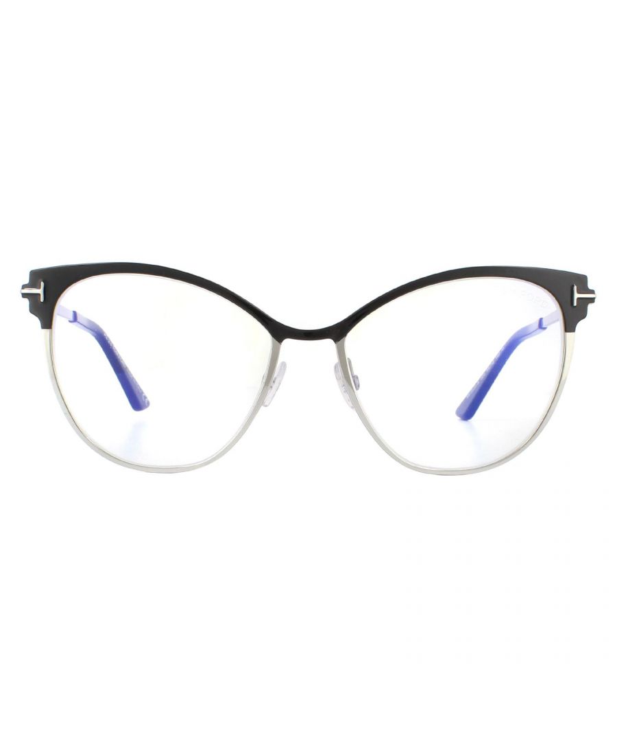 Tom Ford Glasses Frames FT5530-B 005 Black Palladium Women  are a stunning cat eye style with a distinctive brow bar. The plastic temple tips and adjustable nose pads ensure comfort with the blue light block lenses reducing eye strain from long exposure to digital devices.