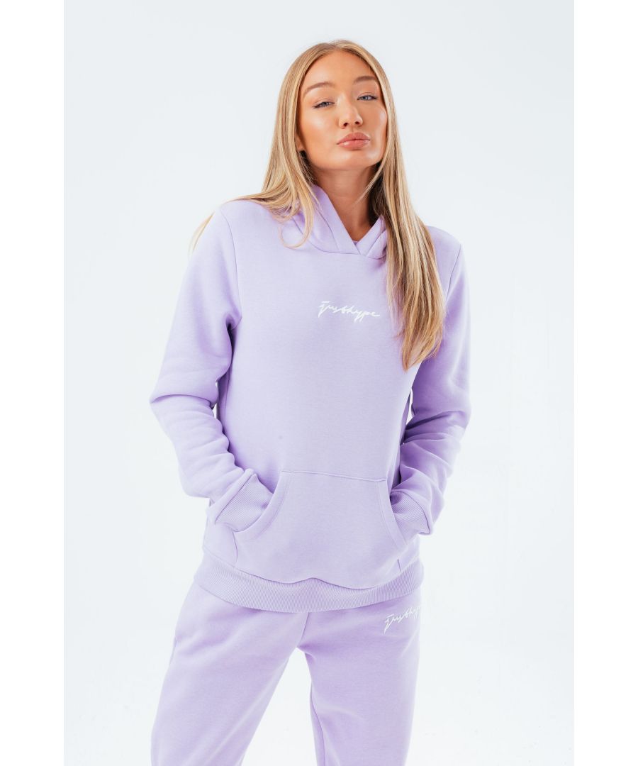 The hoodie staple you need every season. The HYPE. Women's Pullover Hoodie. With a fixed hood, fitted cuffs, elasticaited waistband and kangaroo pocket. Designed in a soft touch fabric base for the ultimate comfort and breathable space. If you like an oversized fit, opt for a size up, if you like a casual fit, stay true to your usual size. The model wears a size 8. Machine Washable