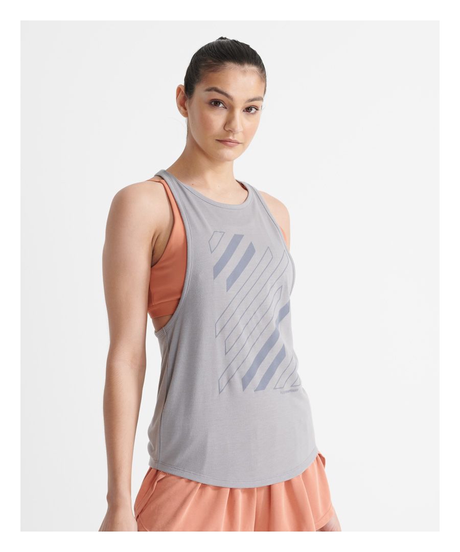 The Flex Twist Back Tank Top is a great companion for your workout. Designed in a lightweight and breathable material, it is perfect for styling over our Superdry sports bras. Features include a twisted back design and a printed graphic on the chest.Relaxed: A classic fit. Not too slim, not too tight – no distractions herePrinted graphicTwisted backStitched logo tab on the side seam