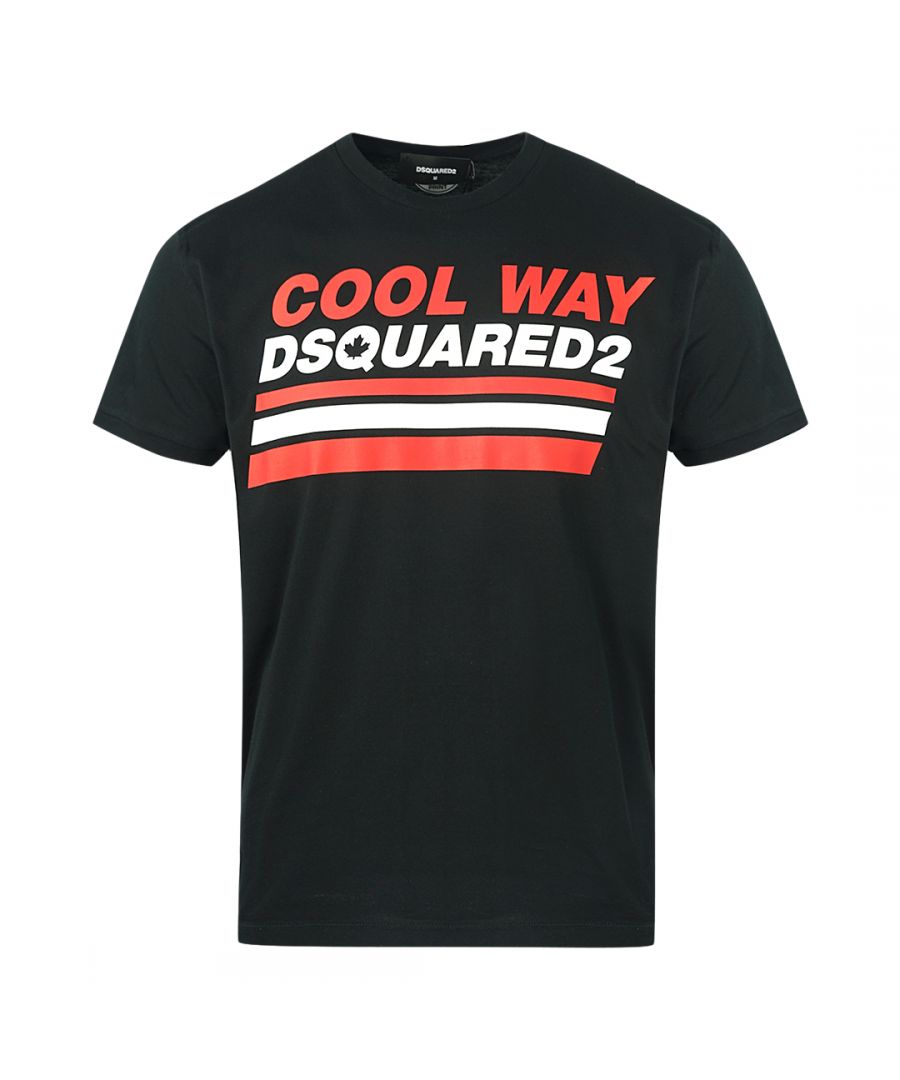 Dsquared2 Very Very Dan Fit wit T-shirt met 'Cool Way'-print. D2 zwart T-shirt met korte mouwen. Very Very Dan-pasvorm, past volgens de maat. 100% katoen. Cool Way-logo. S74GD0656 S22427 900