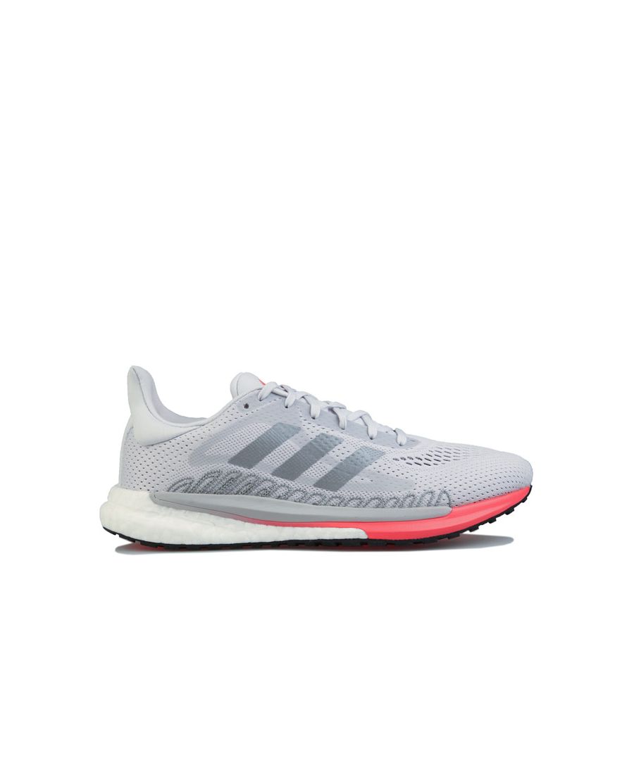 Womens adidas SolarGlide 3 Running Shoes in light grey.- Mesh upper.- Lace closure.- Regular fit. - Fitcounter heel for unrestricted fit. - Stable  responsive. - Responsive Boost midsole. - Stabilizing Torsion System.- Textile and synthetic upper  Textile lining  Synthetic sole.- Ref.: FV7257