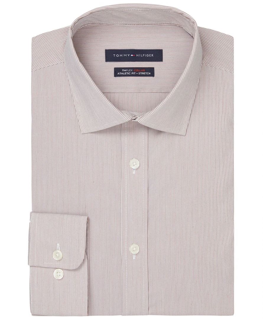 Color: Browns Size Type: Regular Dress Shirt Type: Dress Shirt Sleeve Length: 32/33 Pattern: Striped Fit: Athletic Collar: Spread Cuff Style: Standard Cuff Material: Cotton Blends
