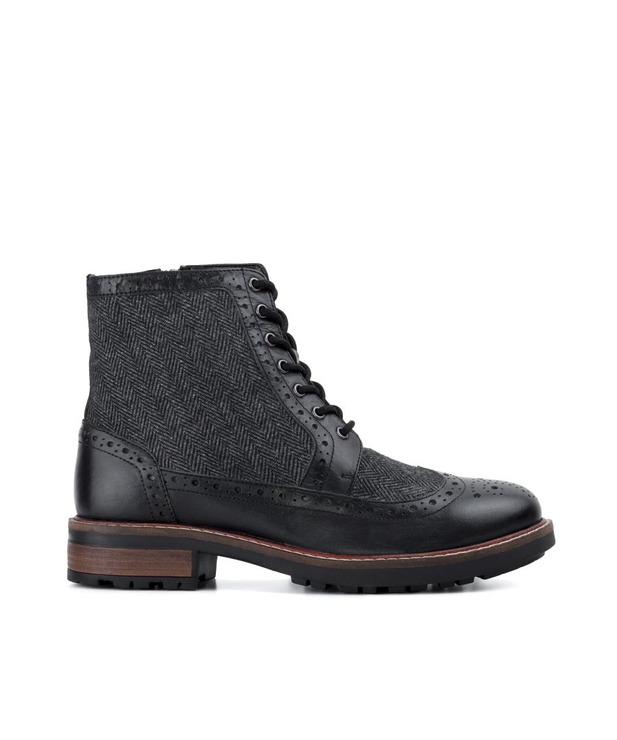 Image for Redfoot Mens Redfoot Gray Black Leather Twill Boot