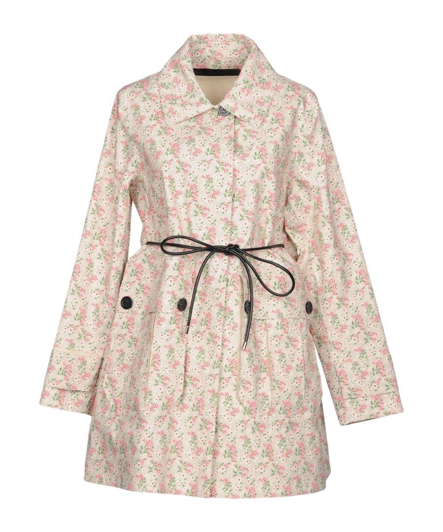 Image for Moncler Beige Floral Design Cotton Belted Overcoat