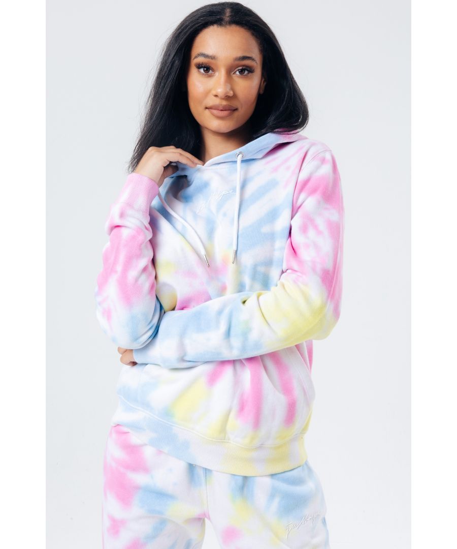 Image for Hype Rainbow Pastel Tie Dye Scribble Logo Women's Pullover Hoodie