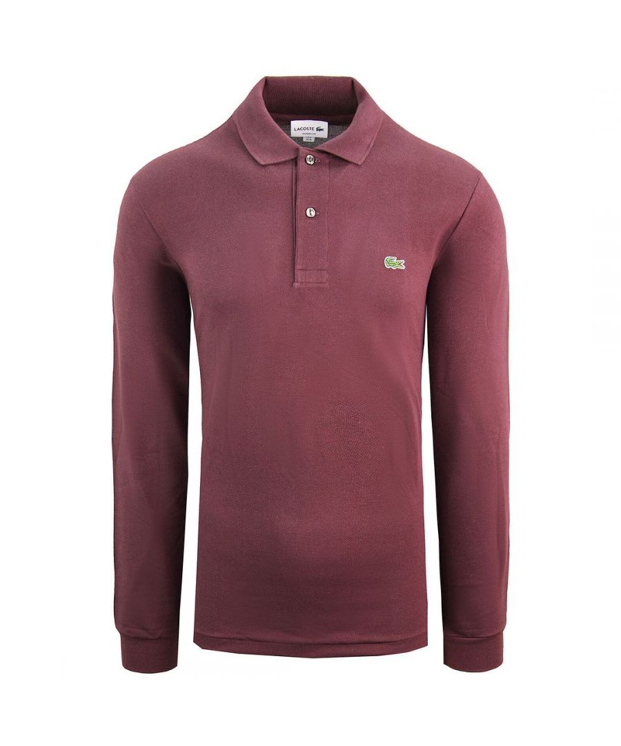Lacoste Classic Fit Long Sleeve Collared Brown Mens Polo Shirt L1312 Y29