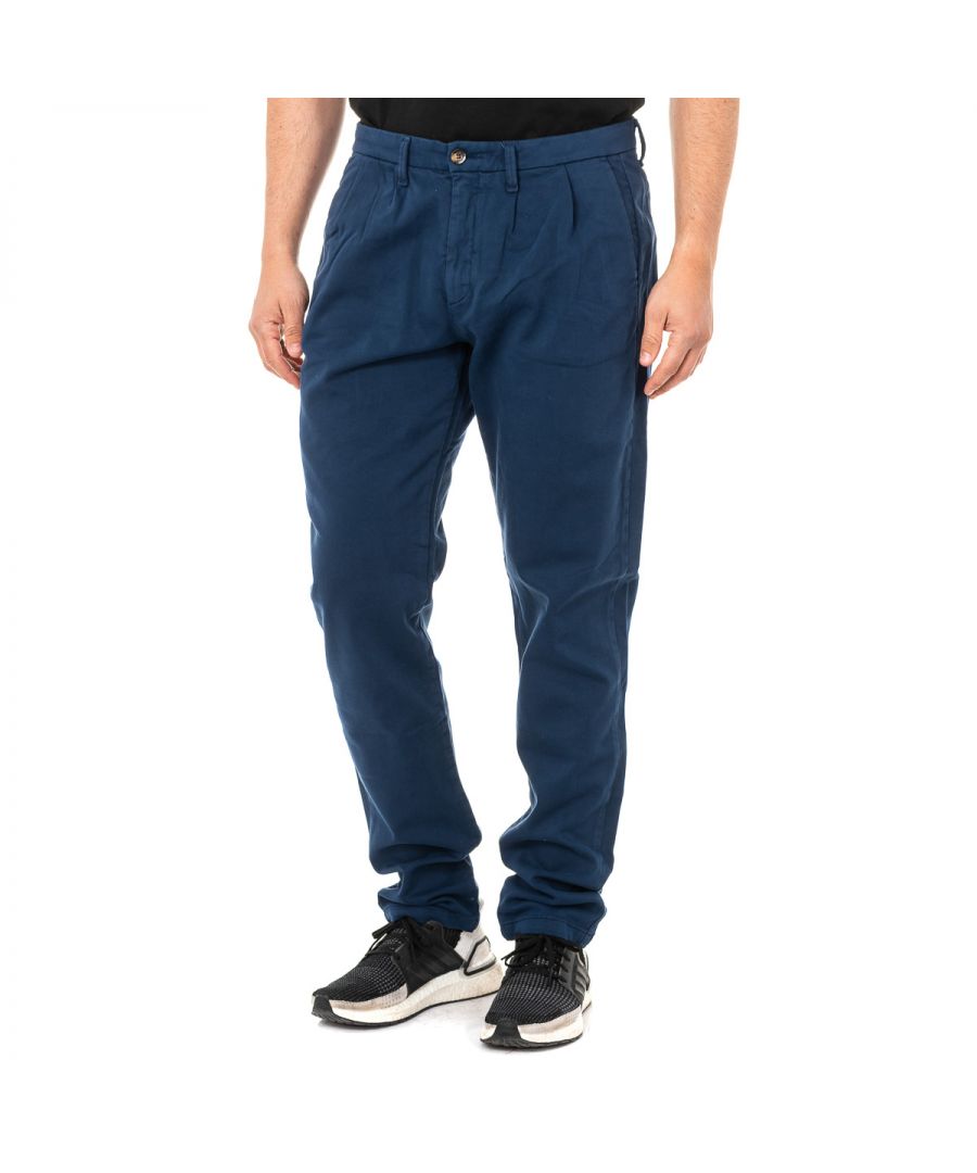 La Martina Mens Long trousers with straight cut hems and belt loops KMT006 man - Blue Cotton - Size 36 (Waist)