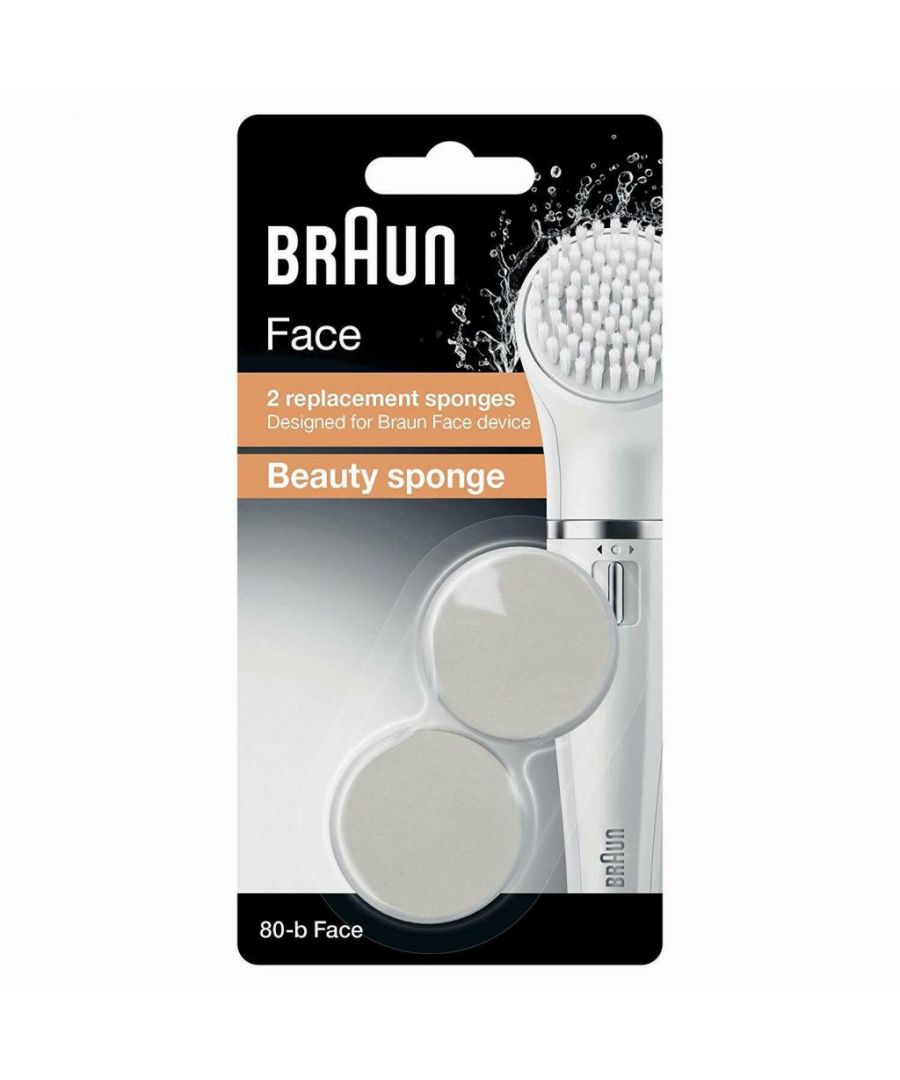 Braun Face 80-B Beauty Replacement Sponges  - Pack of 2\n\nThe Braun face beauty sponge helps to massage cream or serum into the skin and it gently helps to apply make-up, evening out your skin tone for flawless beauty. The micro-oscillations gently massage the skin for a better application of cream and serum. The soft sponge structure helps to apply make-up even on challenging areas.\n\n    Braun face beauty sponge helps to massage cream or serum into the skin, evening out your skin tone for flawless beauty\n    Suitable for daily usage and all skin types\n    Specially designed for use with the Braun face brush, the Braun facial cleanser\n    Replace the brushes every 3 months to maintain optimal performance and hygiene\n\nEasy cosmetic application for a perfect complexion.\nThe Braun Face is the perfect tool to help you create a flawless complexion every day. Micro- oscillations gently massage moisturising creams or serums into the skin for a better application. With its unique foam surface, the beauty sponge can also be used to apply cosmetics such as foundation to help even skin tone for a smooth and radiant base.\n\nHow to Use: \n\nStep 1\nBefore using the beauty sponge, cleanse your skin with the Braun cleansing brush and ensure your skin is dry.\n\t\nStep 2\nApply your favourite beauty product, such as moisturiser or primer to the sponge. Guide the device over your skin, creating circular motions with gentle pressure.\n\t\nStep 3\nYou can then use the second sponge to apply your foundation to create a naturally flawless look.\n\t\nStep 4\nTo clean the sponge, just rinse it under running water and leave it to dry. \n\nFor optimal performance and hygiene we recommend replacing the sponge every 3 months.