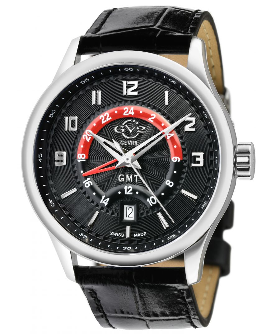 GV2 Men's Giromondo Black Dial Black Calfskin Leather Watch