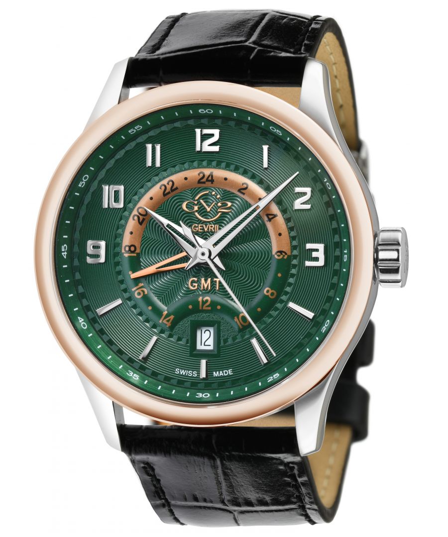 Image for GV2 Men's Giromondo Green Dial Black Calfskin Leather Watch