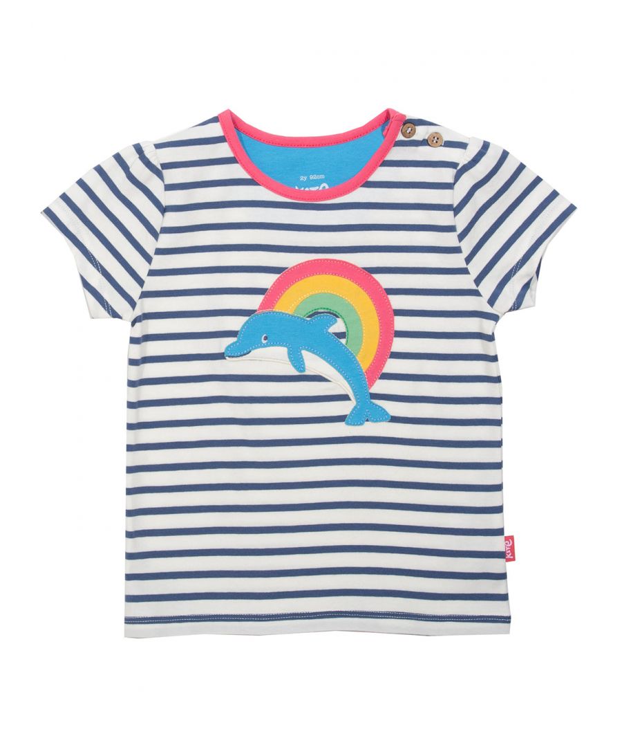 Kite Clothing Girls Dolphin Rainbow T-Shirt - Navy Cotton - Size 3-6M