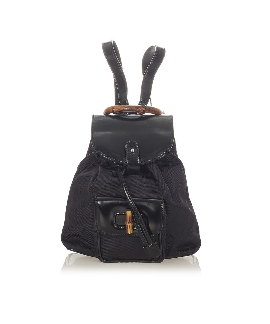 Vintage Gucci Bamboo Nylon Backpack Black
