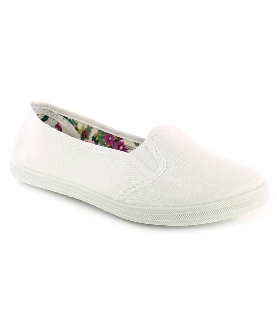 Image for New Ladies/Womens White Slip Ons Elasicated Gusset Canvas Pumps.