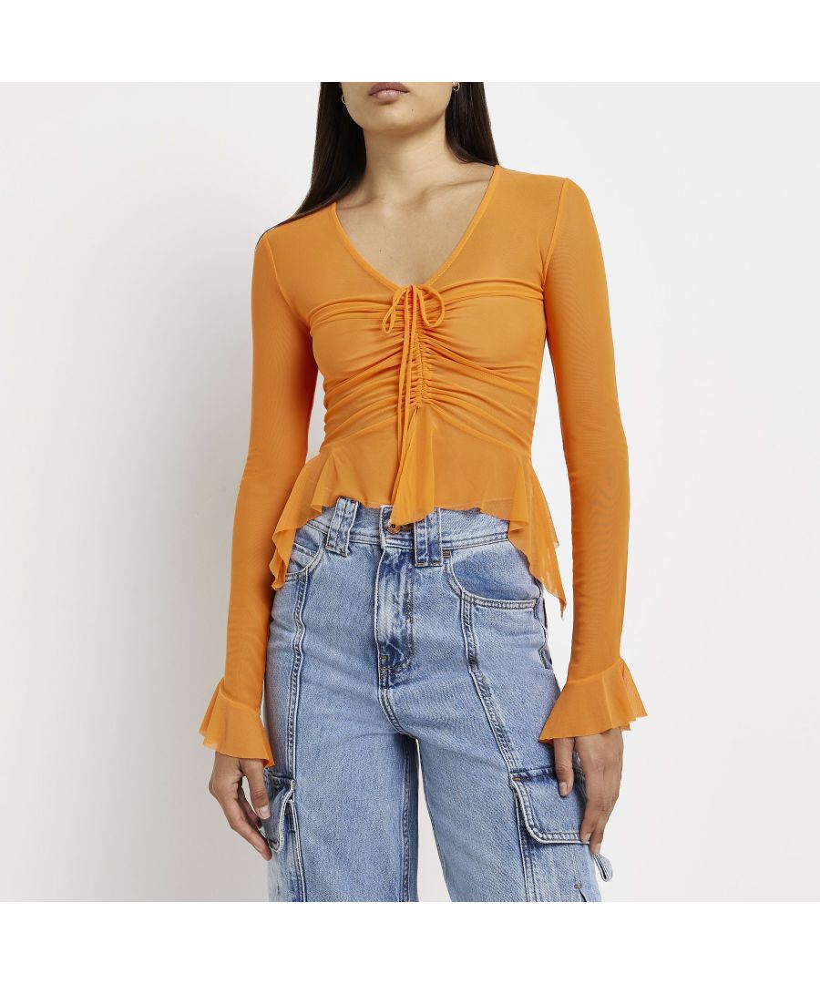 >Brand: River Island>Gender: Women>Type: Blouse>Style: Camisole>Neckline: V-Neck>Sleeve Length: Long Sleeve>Occasion: Casual>Closure: Tie>Size Type: Regular