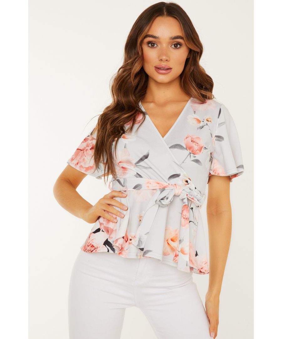 Image for Grey Floral Peplum Top