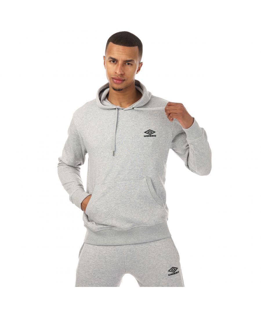 Mens Umbro Diamond Hoody in grey.- Drawcord on hood.- Long sleeves.- Kangaroo style pocket to front.- Ribbed cuffs and hem.- Raised small logo print to chest.- 60% Cotton  40% Polyester.- Ref: UMJM0634B43GRY