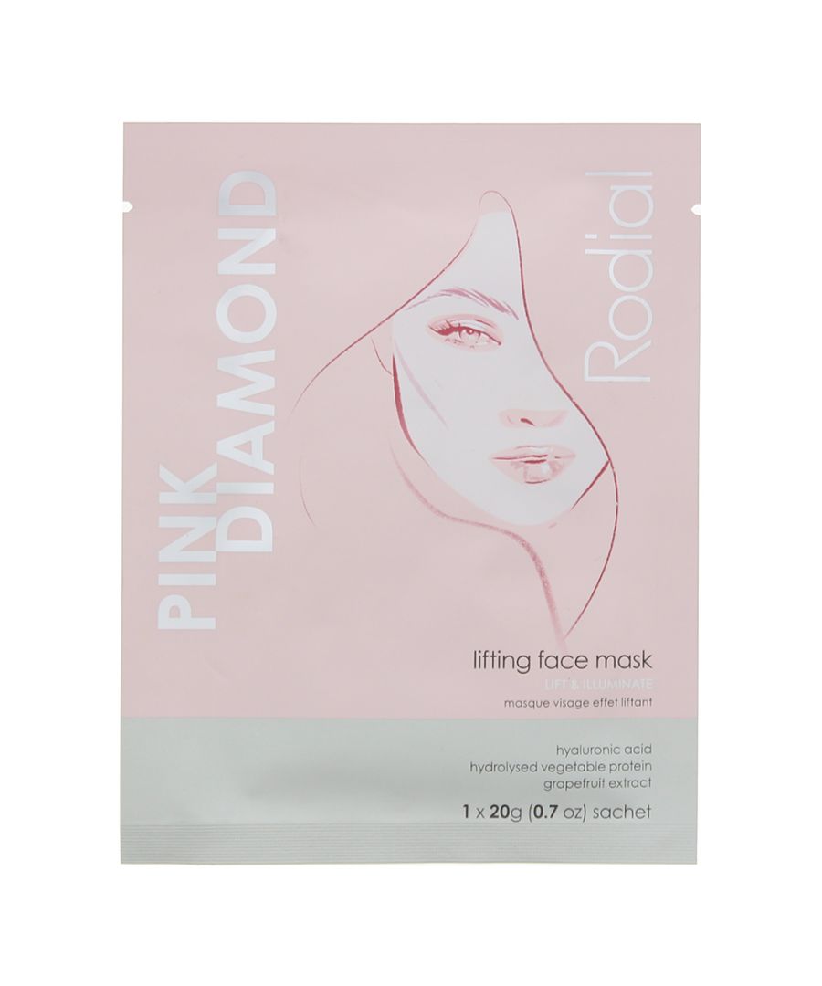 Rodial Pink Diamond Lift And Illuminate Face Mask transforms dull complexion to deliver lifting and brightening effect. This ultra-thin gel mask is infused with cooling, and hydrating serum, Vitamin C and Diamond powder for a boost of radiance.