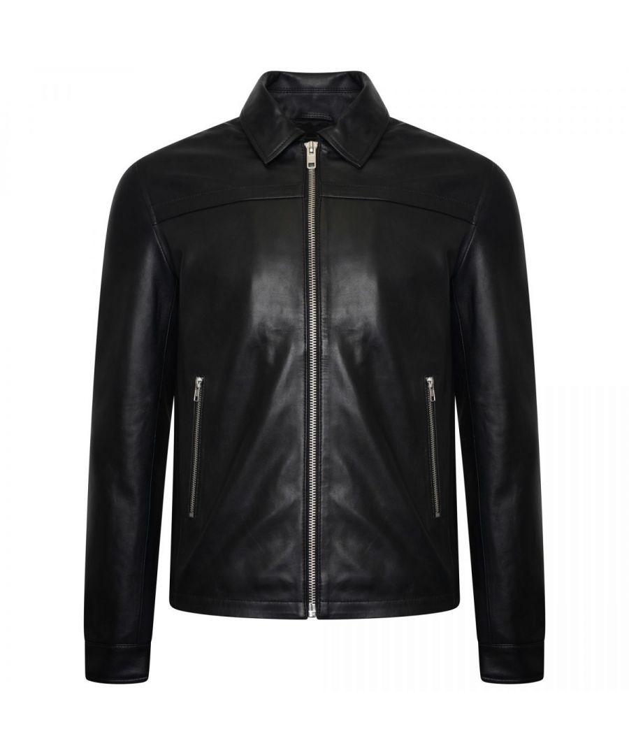 This real leather trucker jacket from Barneys Originals features a minimal design, making it super-simple to style. Classic and clean, this black leather jacket is a best-selling style and it's easy to see why. With a smart/casual collar and two outer zip pockets, this jacket boasts style and functionality. As with most leather garments, this black trucker jacket has lasting quality. The super-soft sheep leather is surprisingly lightweight and also features a polyester lining for extra comfort.