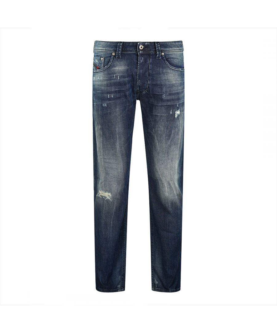 Diesel Larkee RM48X jeans. Diesel blauwe jeans. Diesel-merkafbeelding. 98% katoen, 2% elastaan stretchdenim. Diesel-merkbadge. Productcode - Larkee RM48X
