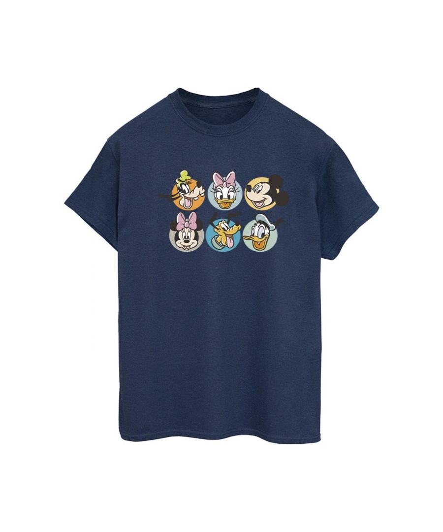 Disney Womens/Ladies Mickey Mouse And Friends Faces Cotton Boyfriend T-Shirt (Navy Blue) - Size Small