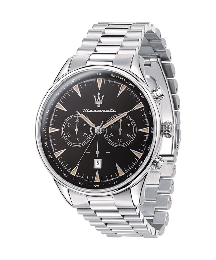 Stijlvol heren horloge van het merk Maserati. Het horloge heeft een polsbandje dat ook kleiner gemaakt kan worden, de kast heeft een diameter van 45mm en het uurwerk is van Quartz.  Merk: MaseratiModelnaam: R8873646004 (45mm)Categorie: heren horlogeMaterialen: edelstaalKleur: zilver, zwart