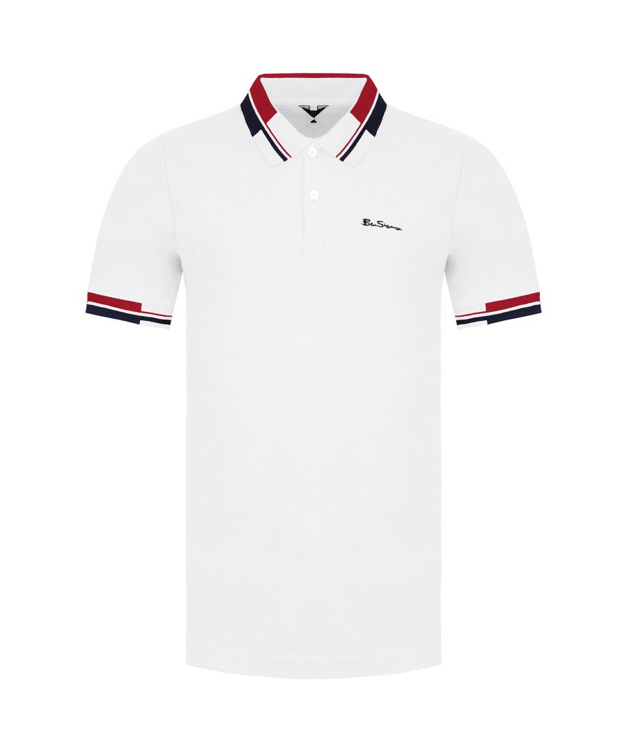 Ben Sherman Collar Interest Mens White Polo Shirt Cotton - Size Small