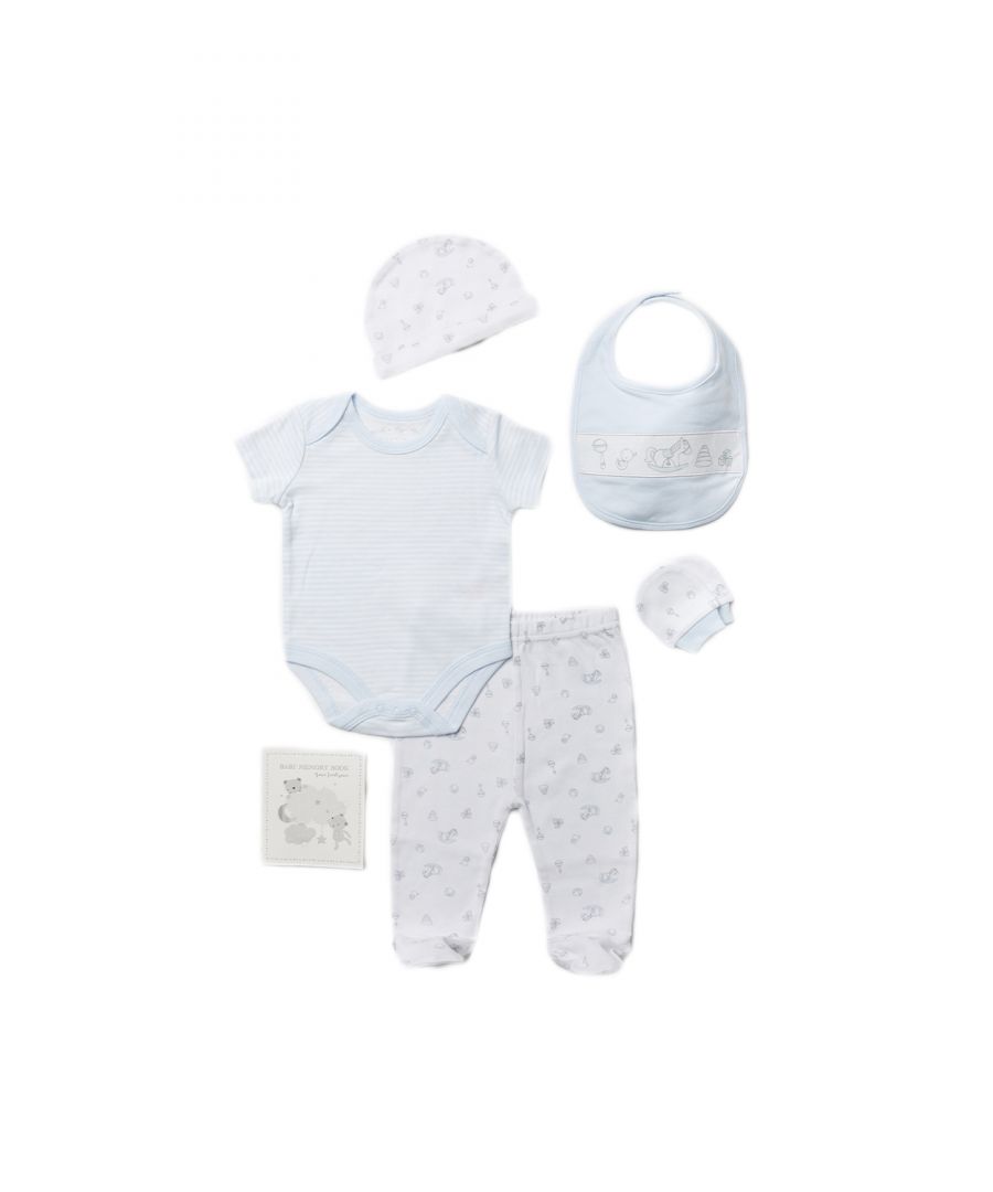 Rock a Bye Baby Boy's Toy Print Cotton 6-Piece Baby Gift Set|Size: 3-6 m|blue