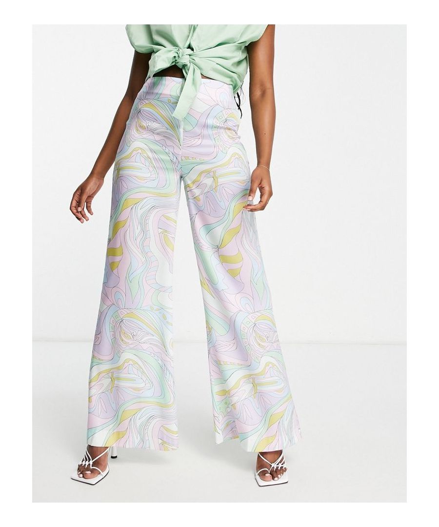 Flares by ASOS DESIGN Waist-down dressing All-over print High rise Flared straight fit  Sold By: Asos