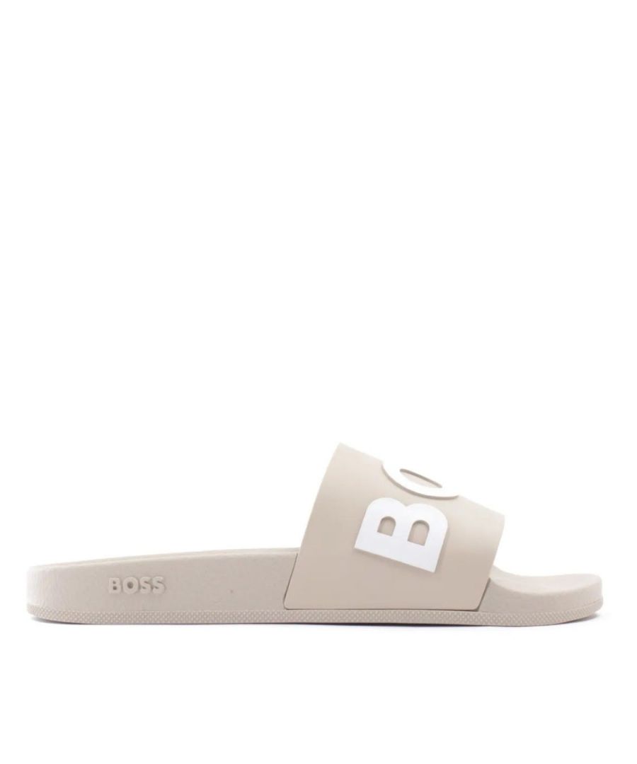 The Bay Contrast Logo Slides from BOSS are a wardrobe staple for anyone. Featuring an ergonomically designed footbed for optimum comfort. Easy to wear, finished with the iconic BOSS logo contrast embossed across the strap.Synthetic Rubber Composition, Ergonomic Designed Footbed, Non Slip Sole, Made in Italy, BOSS Branding.