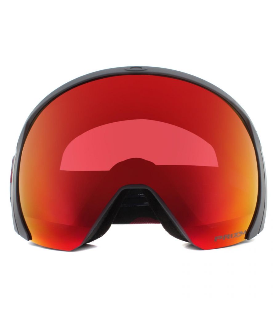 Oakley Ski Goggles Flight Path XL OO7110-15 Grenache Grey Camo Prizm Snow Torch Iridium sit at the top of the snow goggles range, a premium design that is used by many of the worldâ€™s top athletes. This XL model delivers an enormous field of view, the frames architecture means any angle is optimised and delivers an unprecedented and unobstructed line of vision. Lens construction features Ridgelock, simple and quick lens changing technology that ensures a full, impenetrable seal that prevents even the harshest conditions from entering the goggle. Triple layered foam prevents fogging and the goggle fits most helmets perfectly.