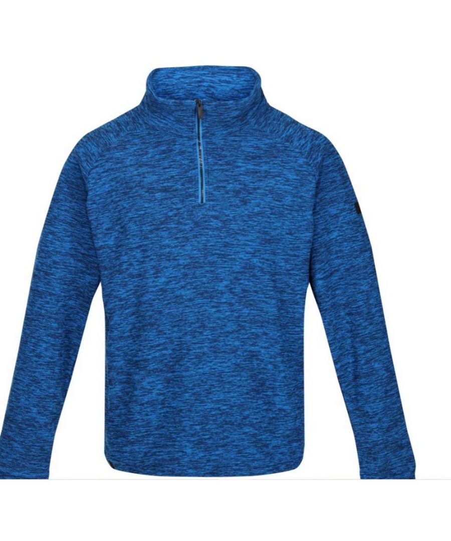 Material: 100% Polyester. Fabric: Marl, Striped Fleece. 220gsm. Design: Logo. Fabric Technology: Durable, Hardwearing. Quarter Zip. Sleeve-Type: Long-Sleeved. Neckline: Standing Collar. Fastening: Pull Over.