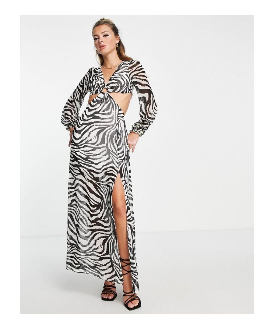 Dresses by Miss Selfridge Love at first scroll Animal print V-neck Cut-out panel Regular fit Sold by Asos