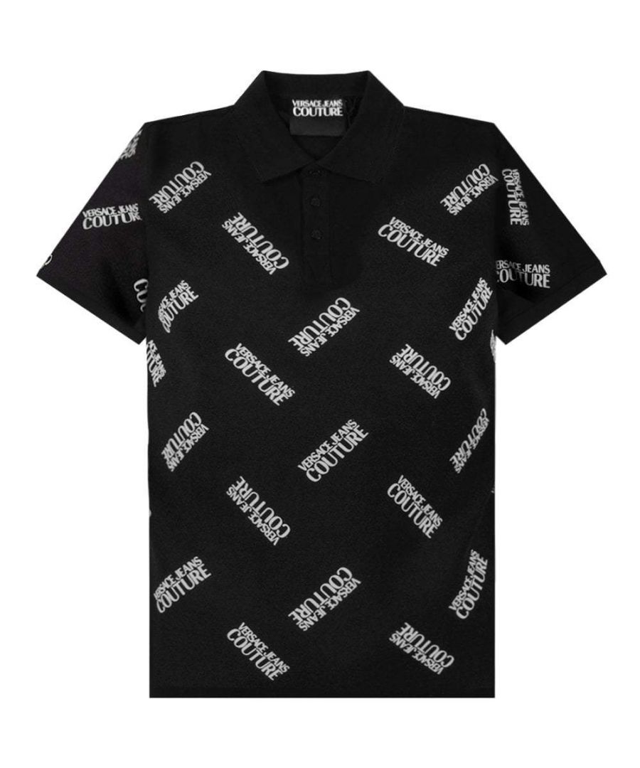 Crafted from 100% black cotton this polo shirt is from the AW19 Versace jeans Couture collection and features short sleeves with ribbed cuffs and neck. This polo is finished off with logo branding scattered around the polo.