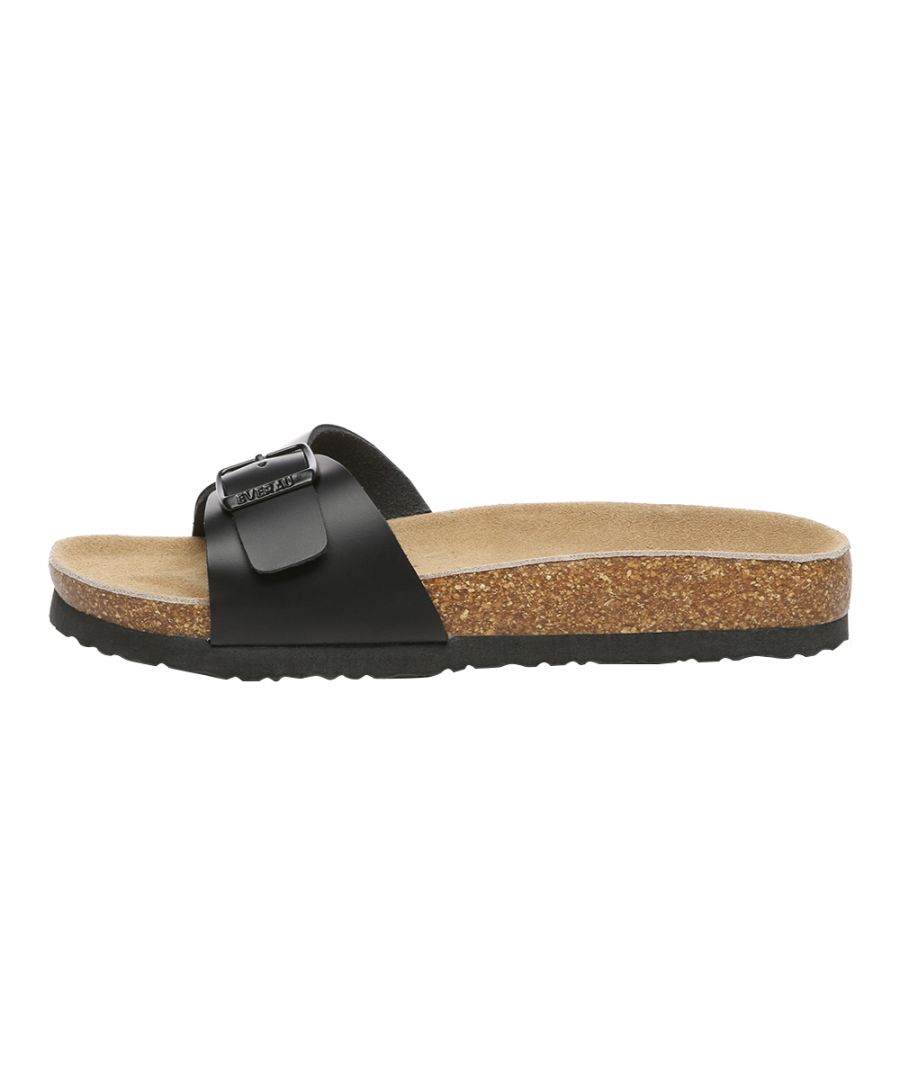 EVER AU Womens Women Swan Leather Easy Slip-On Sandals - Black - Size UK 6