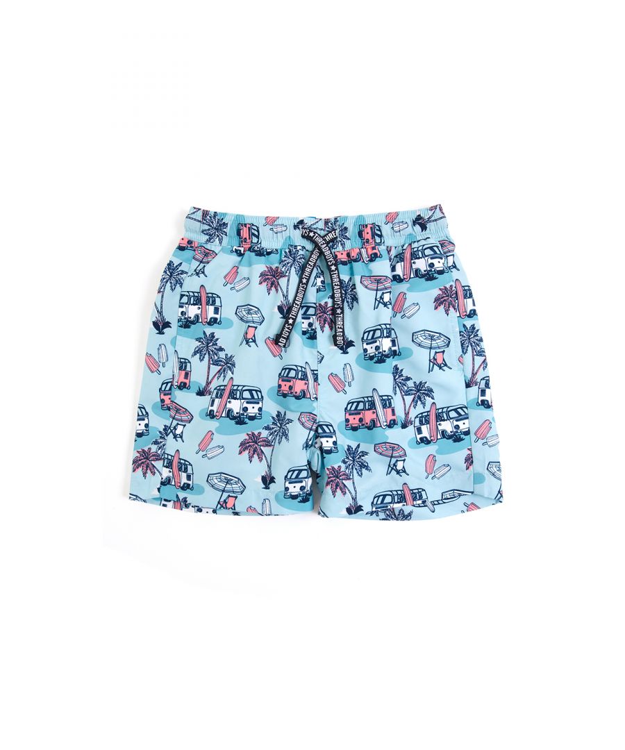 These printed, recycled polyester swim shorts from Threadboys feature in-seam pockets, a mesh inner lining, and an elasticated waistband with a matching drawstring. It also has a back pocket with velcro fastening, perfect for the beach or by the pool. Other prints and styles are also available.