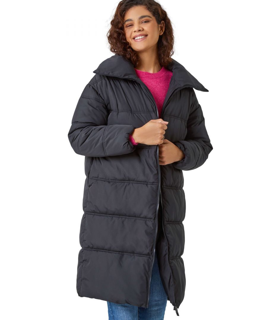 Roman Womens Longline Padded Coat - Black - Size 10 UK