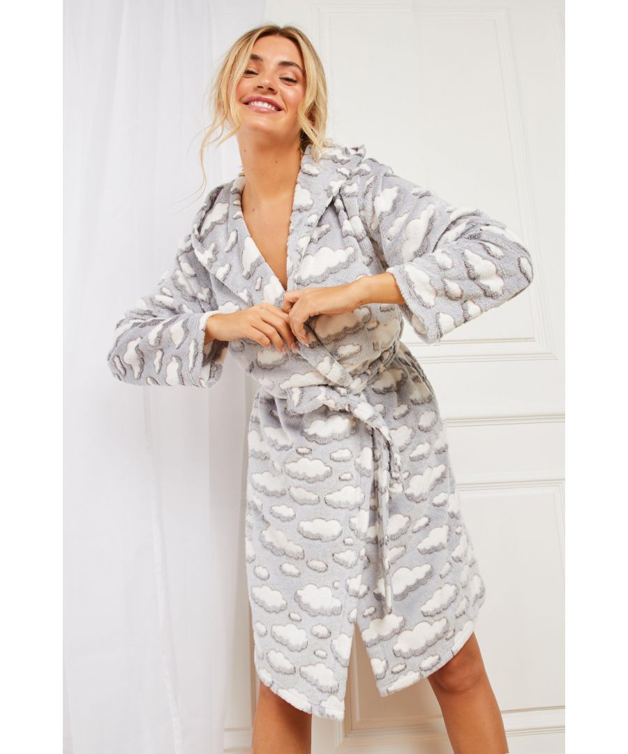 Image for Grey Cloud Print Fleece Robe