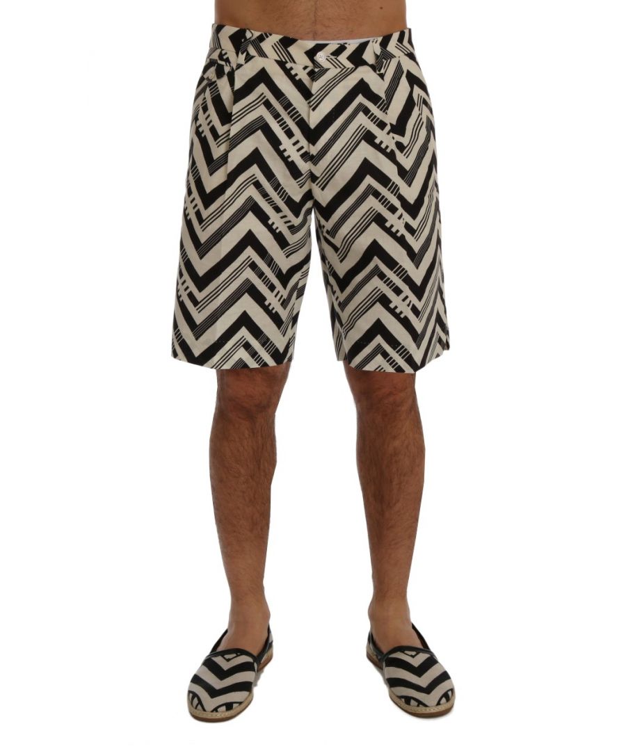 Image for Dolce & Gabbana White Black Striped Cotton Linen Shorts