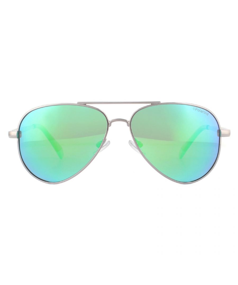 Polaroid Kids Sunglasses PLD 8015/N/NEW 6LB 5Z Ruthenium Grey Green Mirror Polarized are a brightly coloured aviator for children with the excellent Polaroid lenses to protect your child's eyes with 100% UV400 protection and glare reduction with the polarized filters for perfect vision