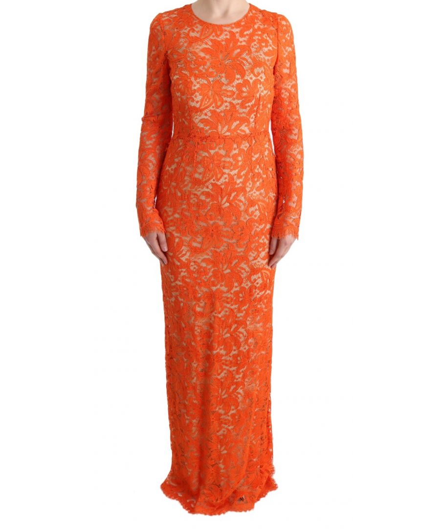 Dolce & Gabbana Oranje Gebloemde Ricamo Sheath Lange Jurk voor dames